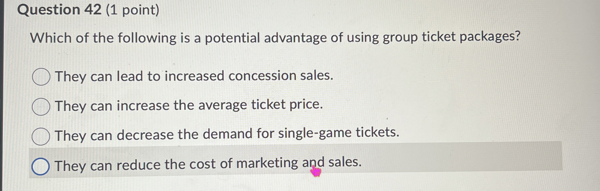  Question 42(1 point) Which of the following is a potential advantage