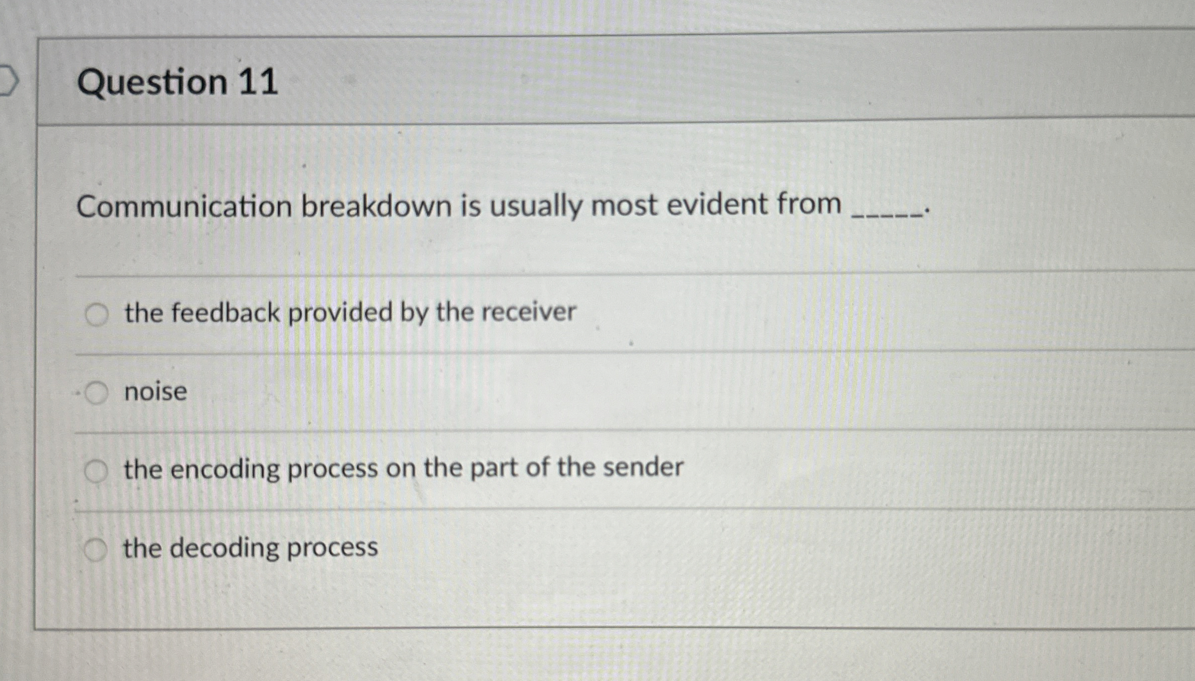 Question 11 Communication breakdown is usually most evident from q, the