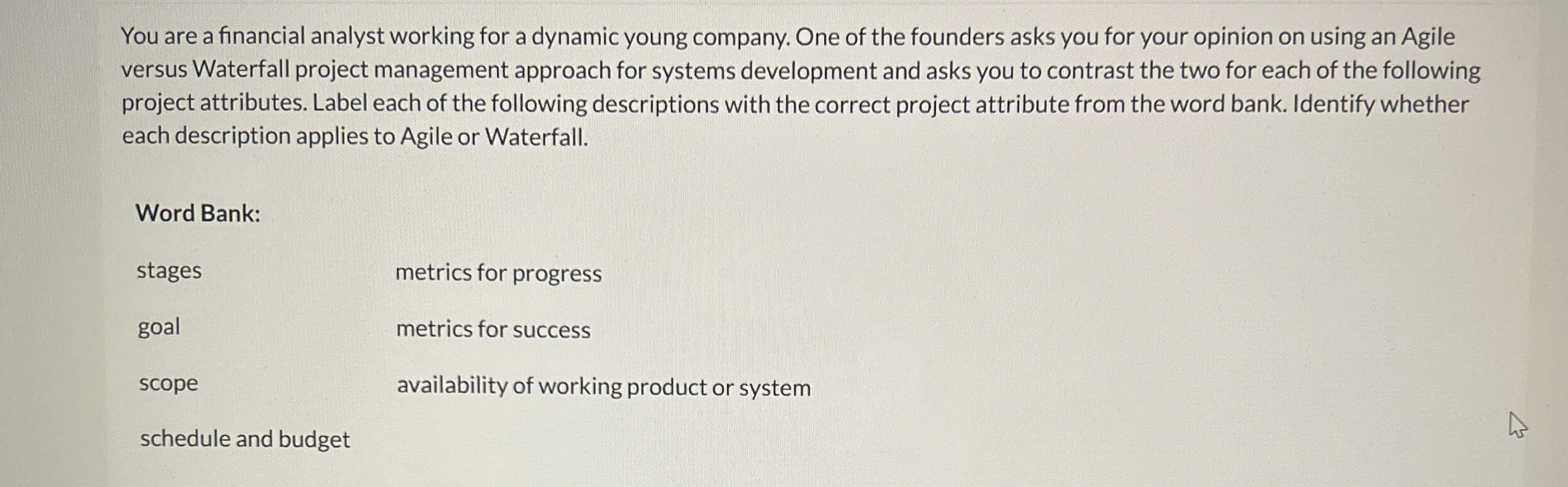  You are a financial analyst working for a dynamic young company.