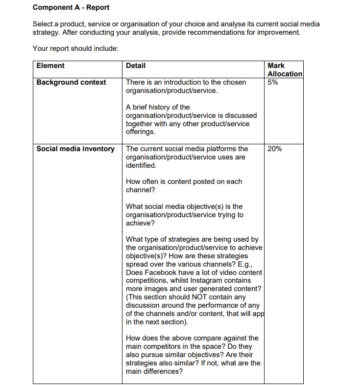  Component A - Report Select a product, service or organisation of