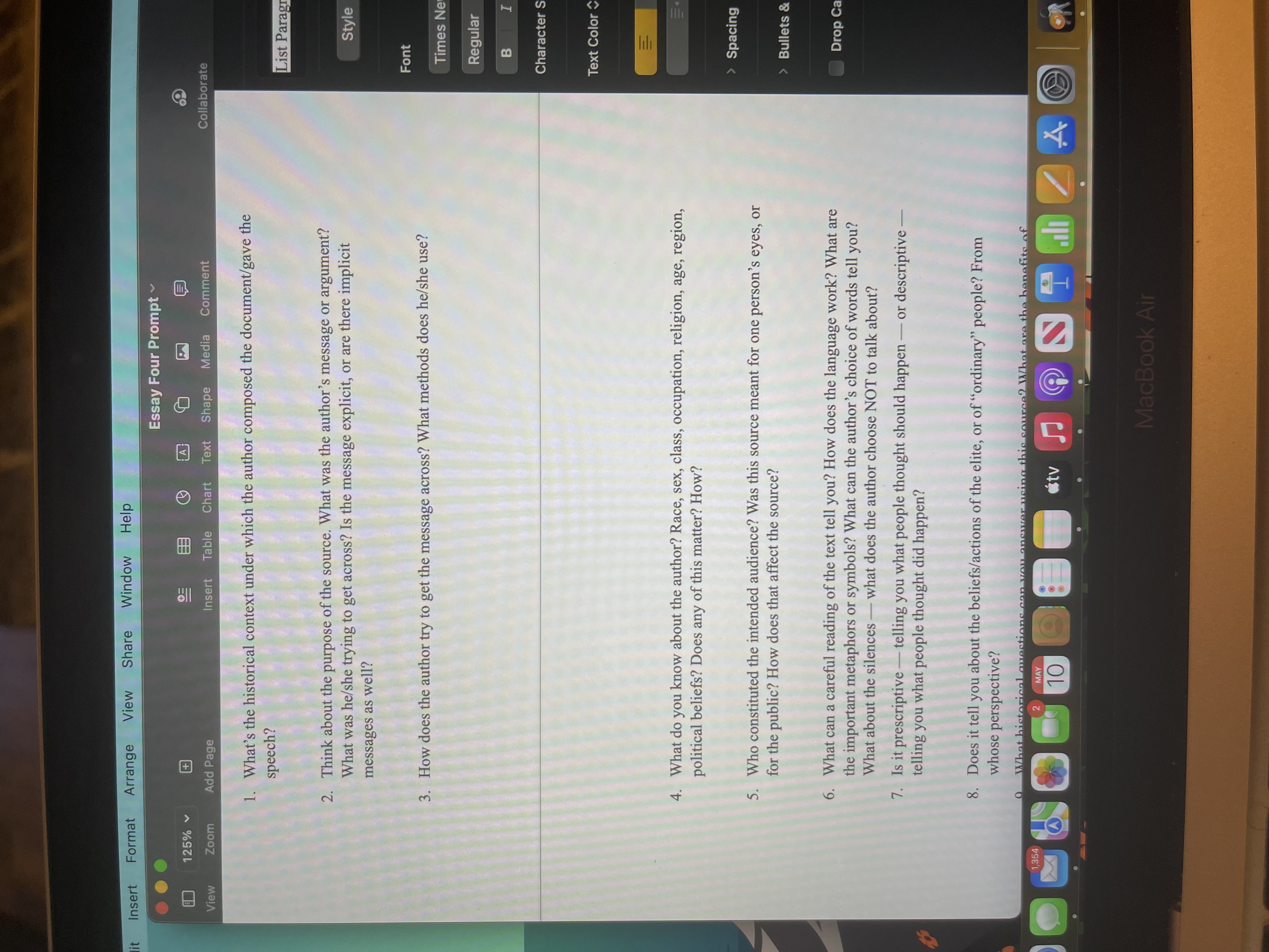  lit Insert Format Arrange View Share Window Help Essay Four Prompt