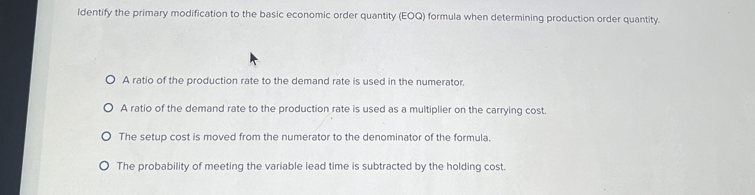  Identify the primary modification to the basic economic order quantity (