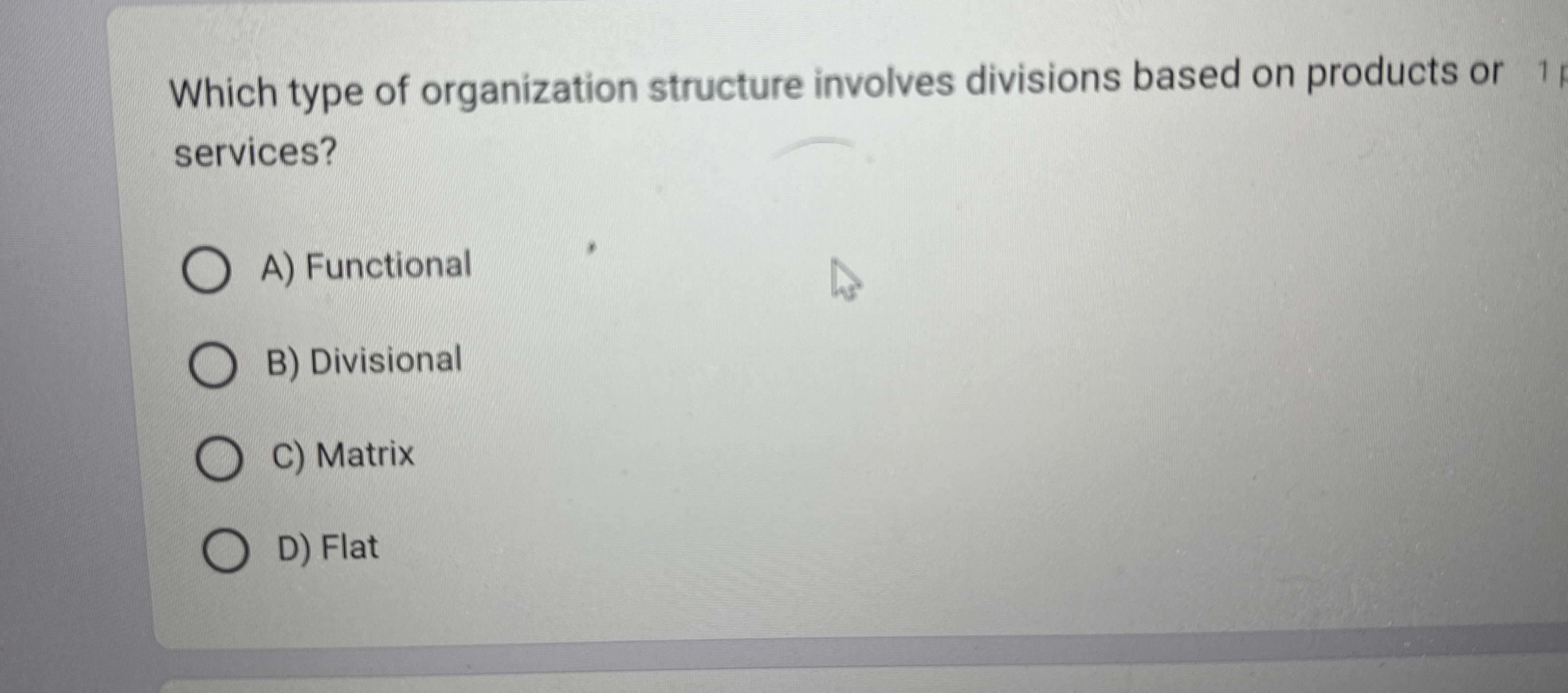  Which type of organization structure involves divisions based on products or