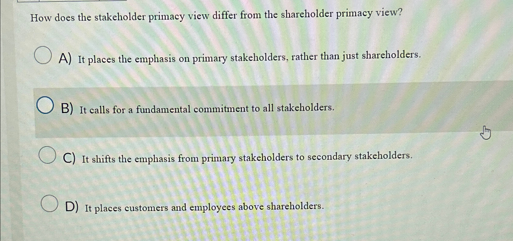  How does the stakeholder primacy view differ from the shareholder primacy
