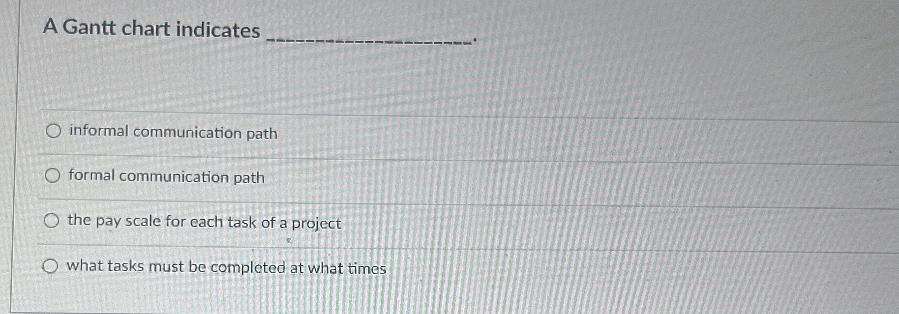  A Gantt chart indicates informal communication path formal communication path the