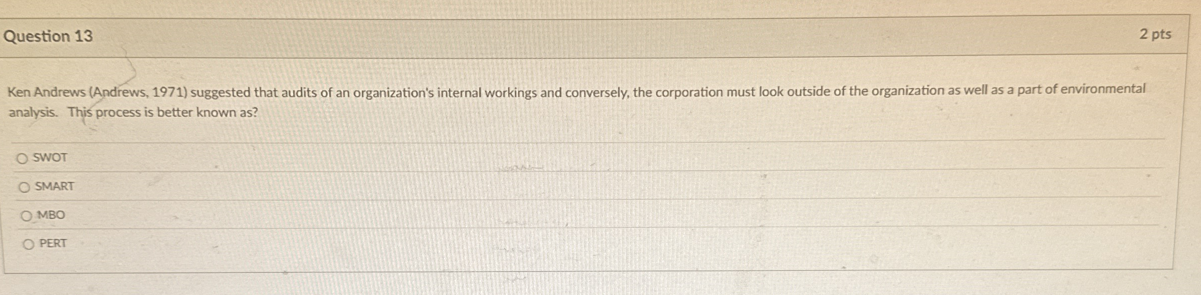  Question 13 2 pts Ken Andrews (Andrews,1971) suggested that audits of