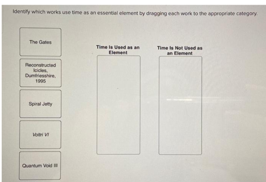  Identify which works use time as an essential element by dragging