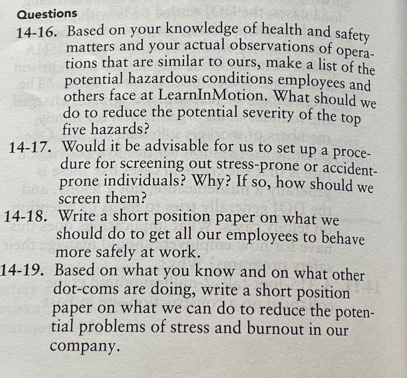  Questions 14-16. Based on your knowledge of health and safety matters