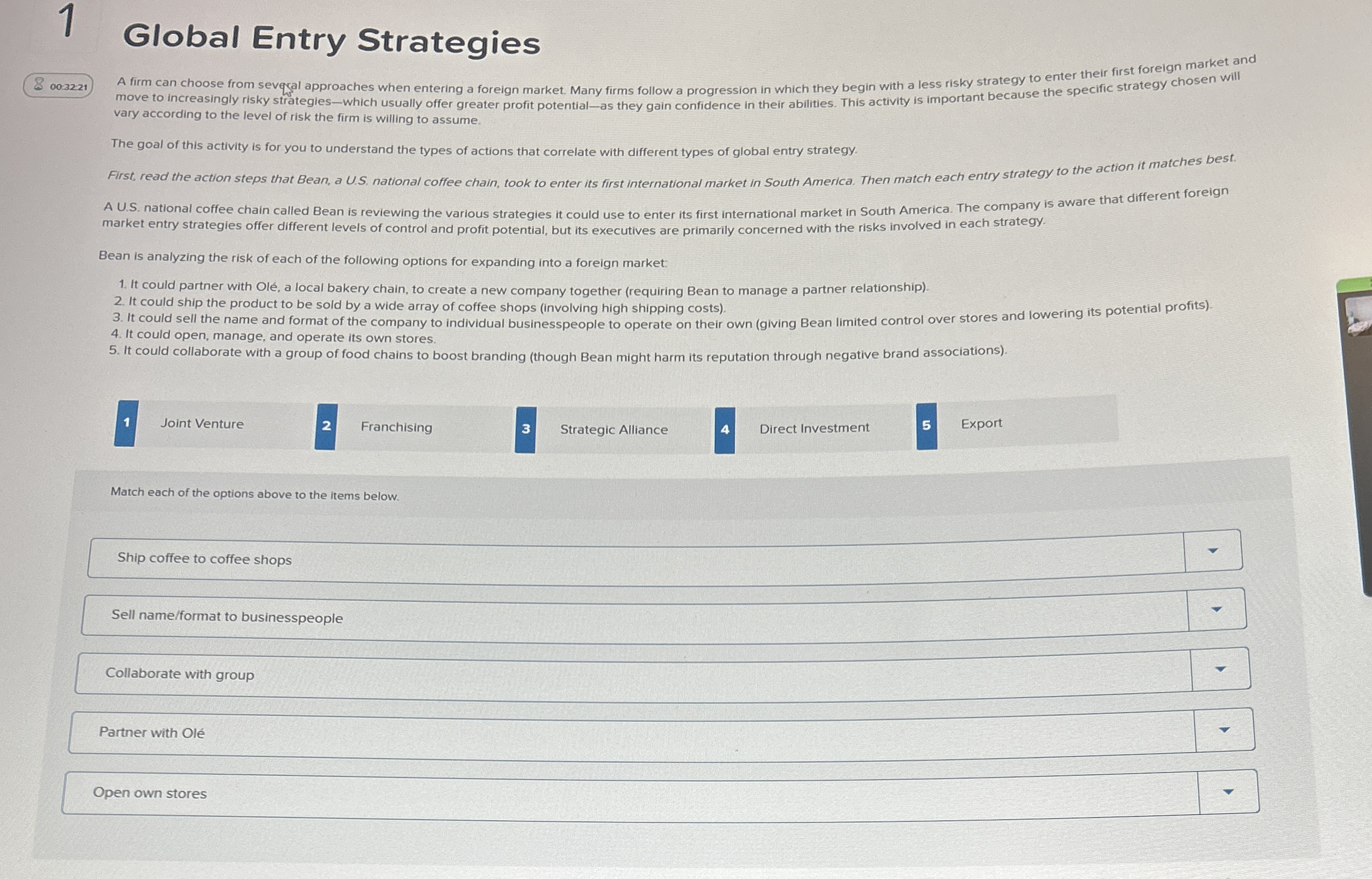  1 Global Entry Strategies 00.3221 move to increasingly risky strategles-which usually