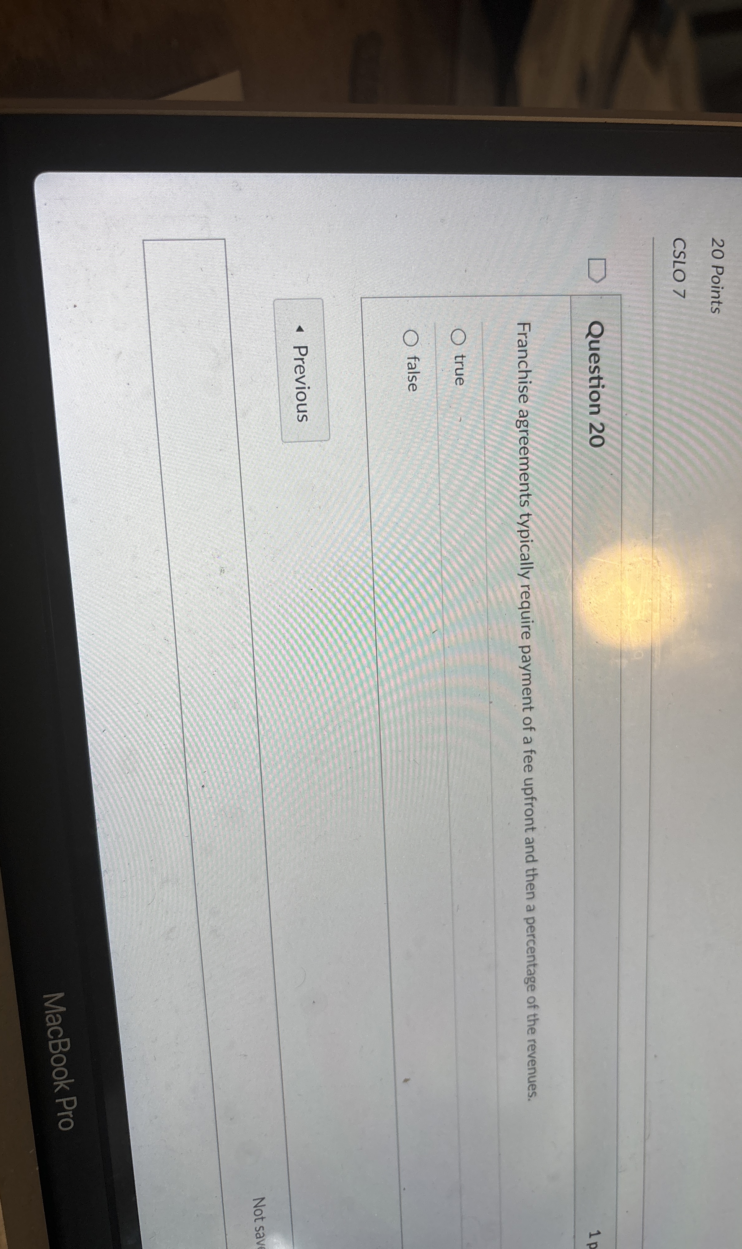  20 Points CSLO 7 Question 20 1p Franchise agreements typically require