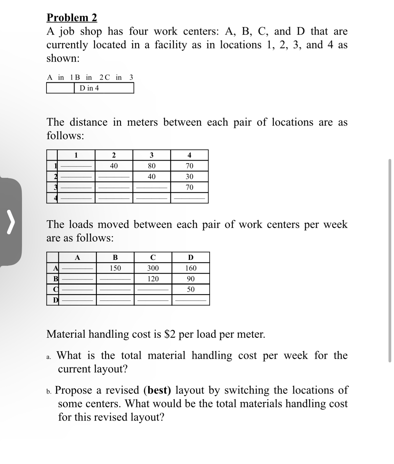  Problem 2 A job shop has four work centers: A, B,