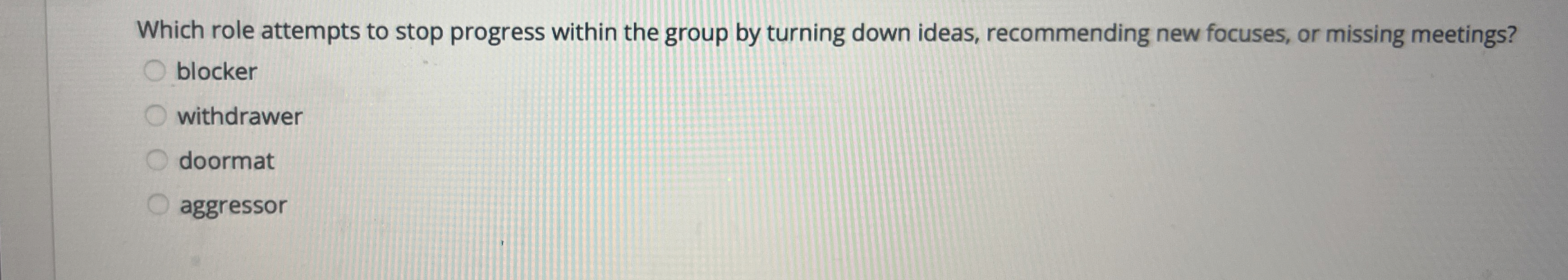  Which role attempts to stop progress within the group by turning