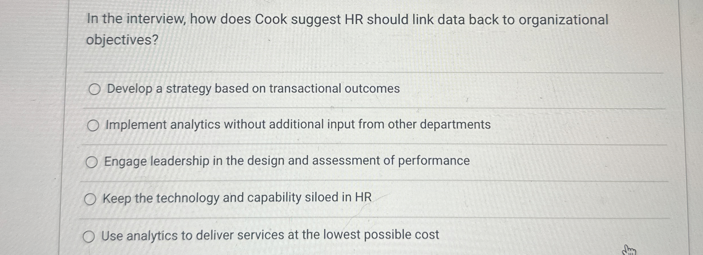  In the interview, how does Cook suggest HR should link data