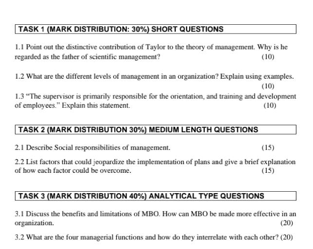  TASK 1(MARK DISTRIBUTION: 30%) SHORT QUESTIONS 1.1 Point out the distinctive