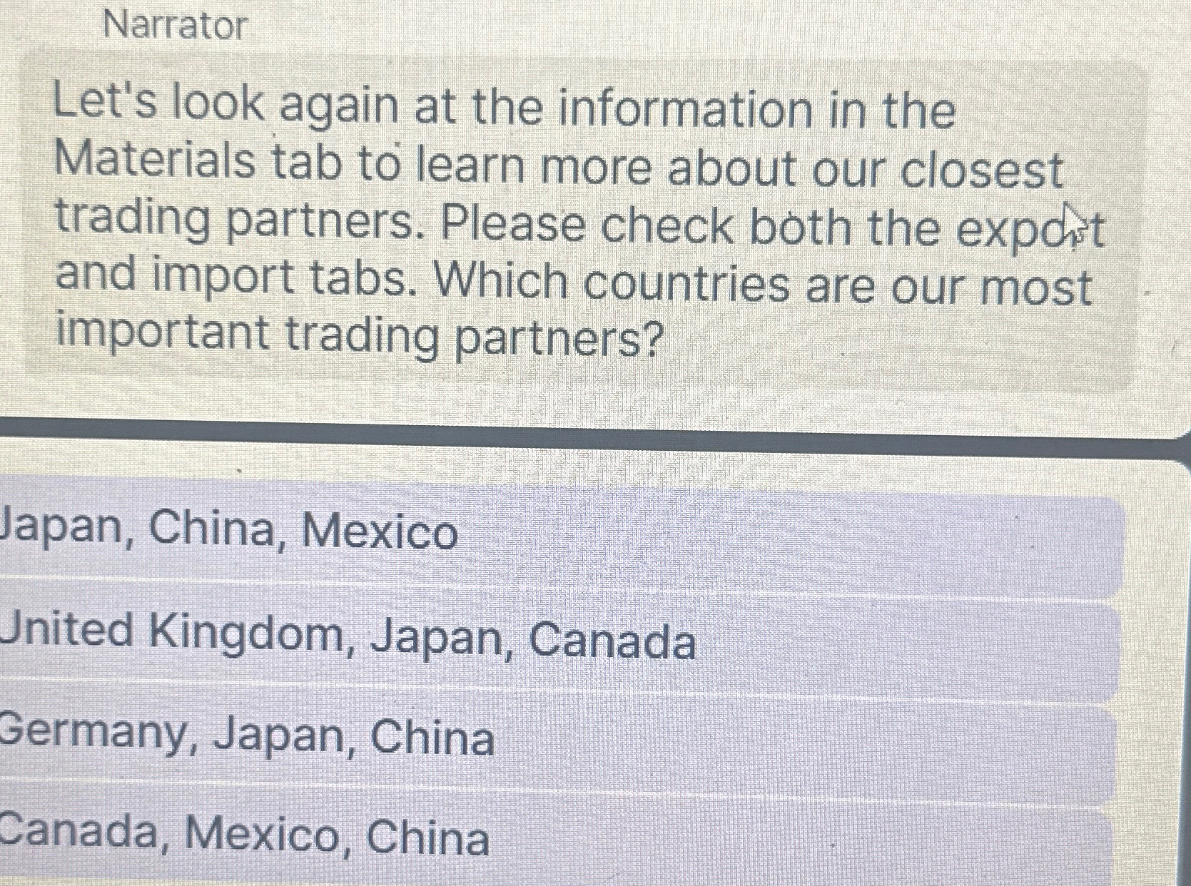  Narrator Let's look again at the information in the Materials tab