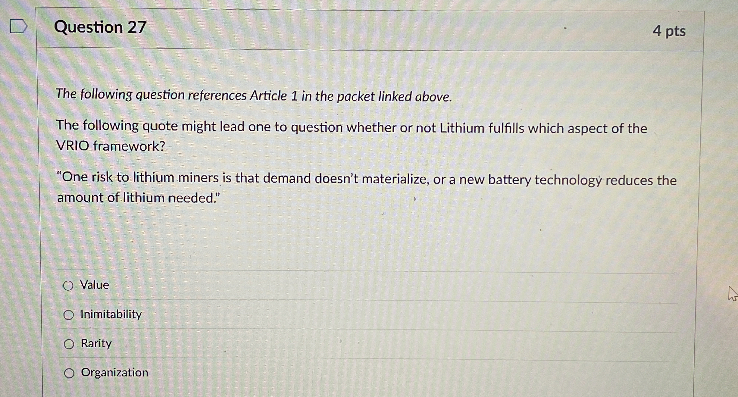  Question 27 The following question references Article 1 in the packet