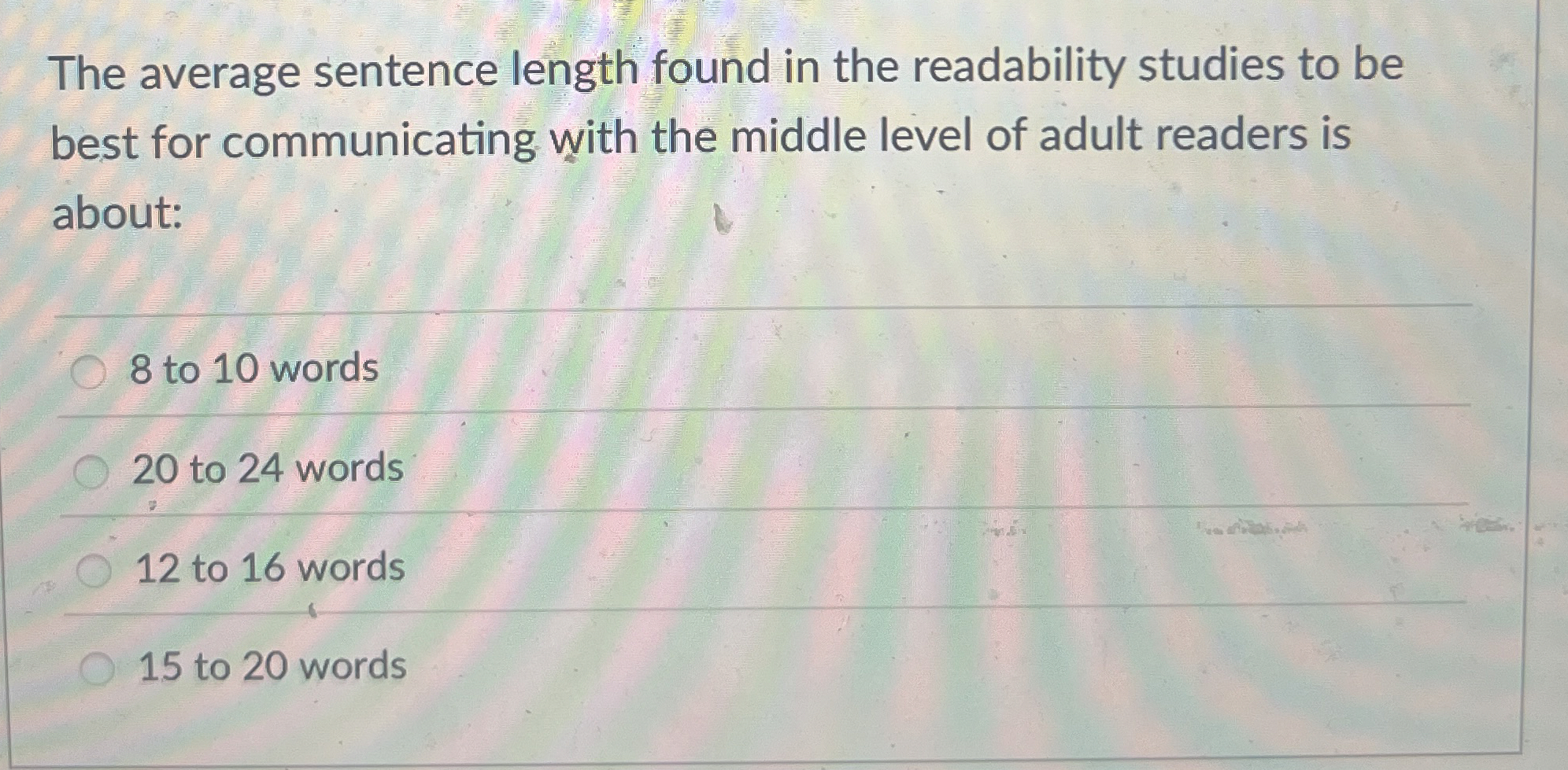  The average sentence length found in the readability studies to be