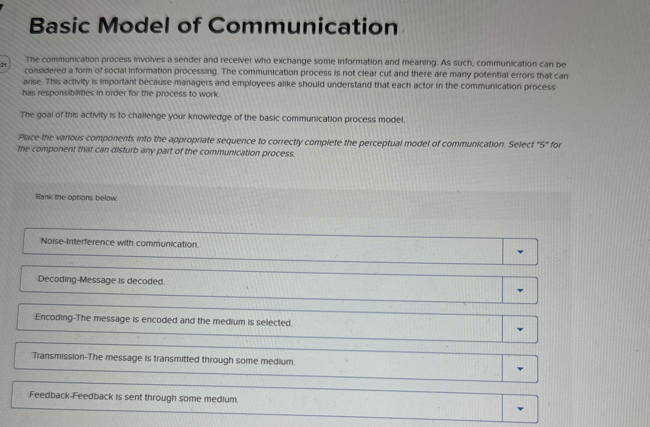  Basic Model of Communication The communication process involves a sender and
