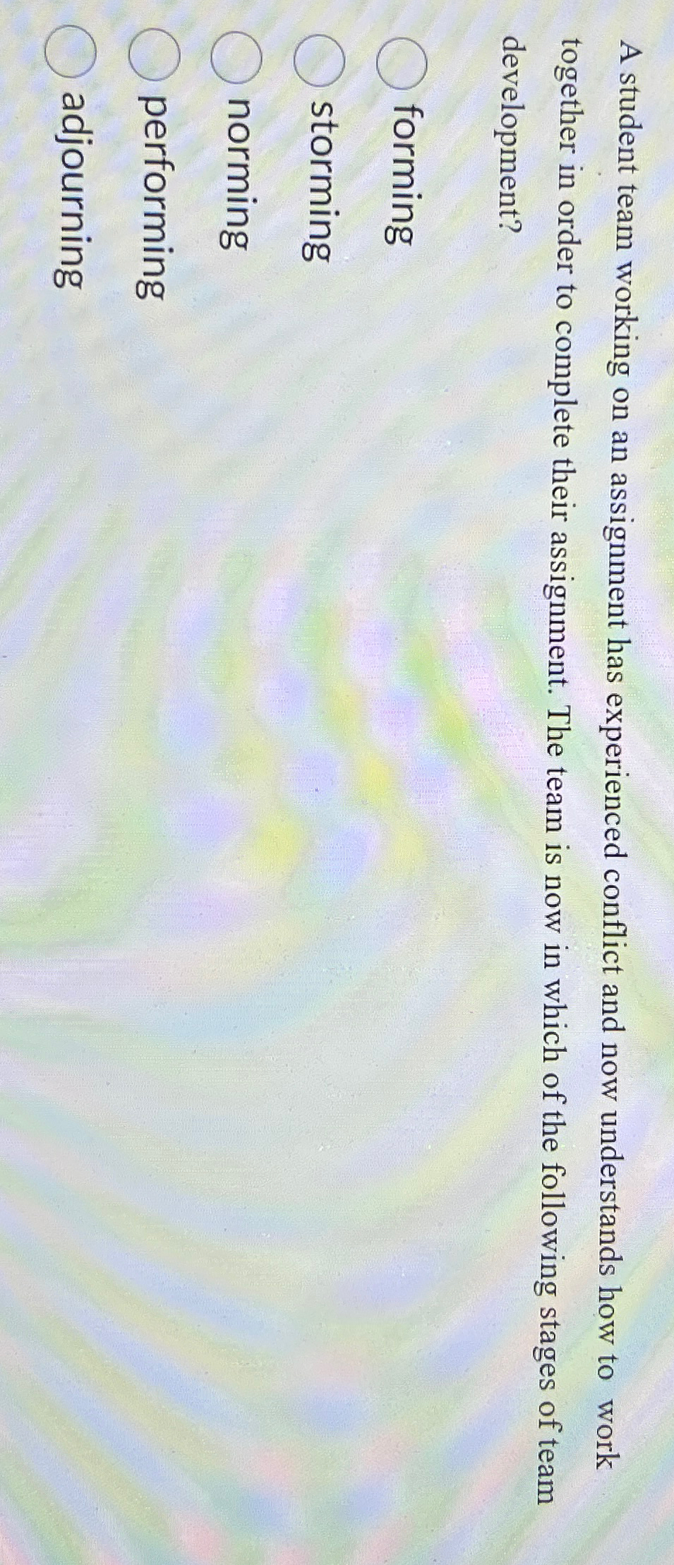  A student team working on an assignment has experienced conflict and