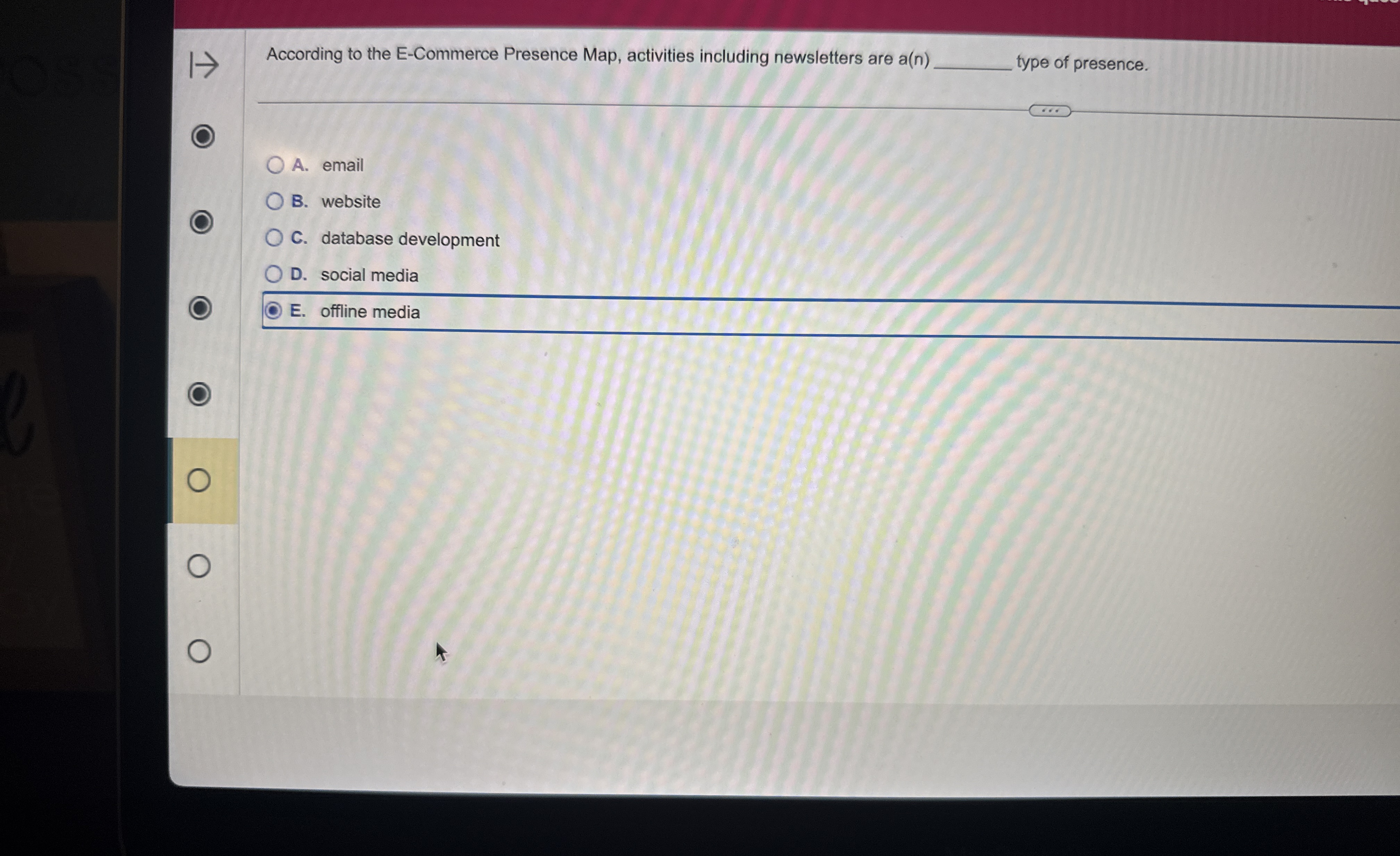  According to the E-Commerce Presence Map, activities including newsletters are a(n)