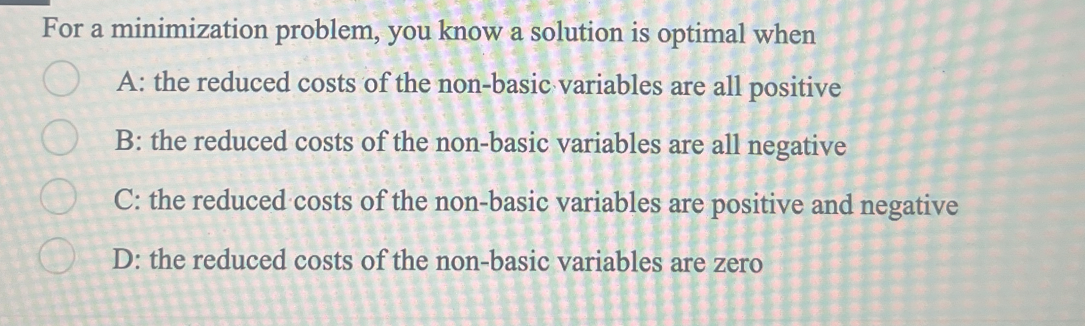  For a minimization problem, you know a solution is optimal when