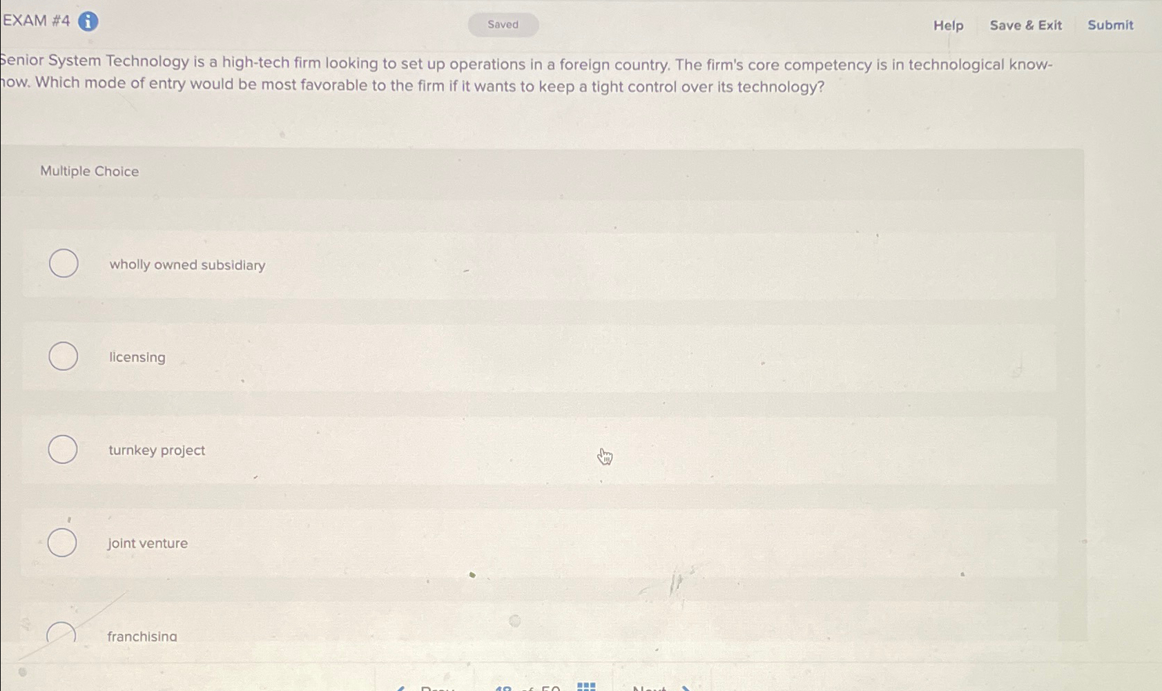  EXAM #4 Help Save & Exit Submit Senior System Technology is