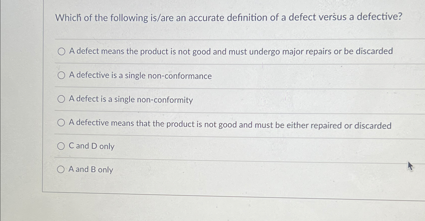  Which of the following is/are an accurate definition of a defect
