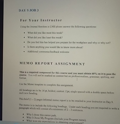  DAY 5JOB3 For Your Instructor Using the Journal function in LMS