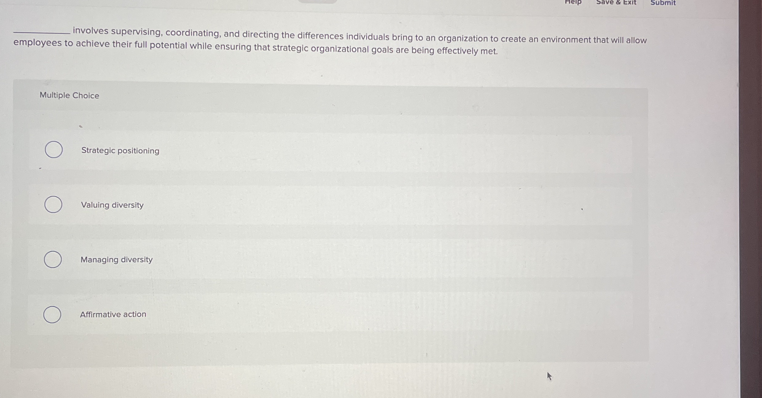  involves supervising, coordinating, and directing the differences individuals bring to an