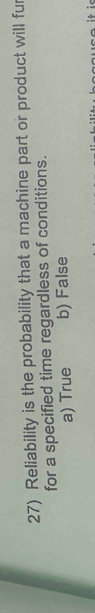  Reliability is the probability that a machine part or product will