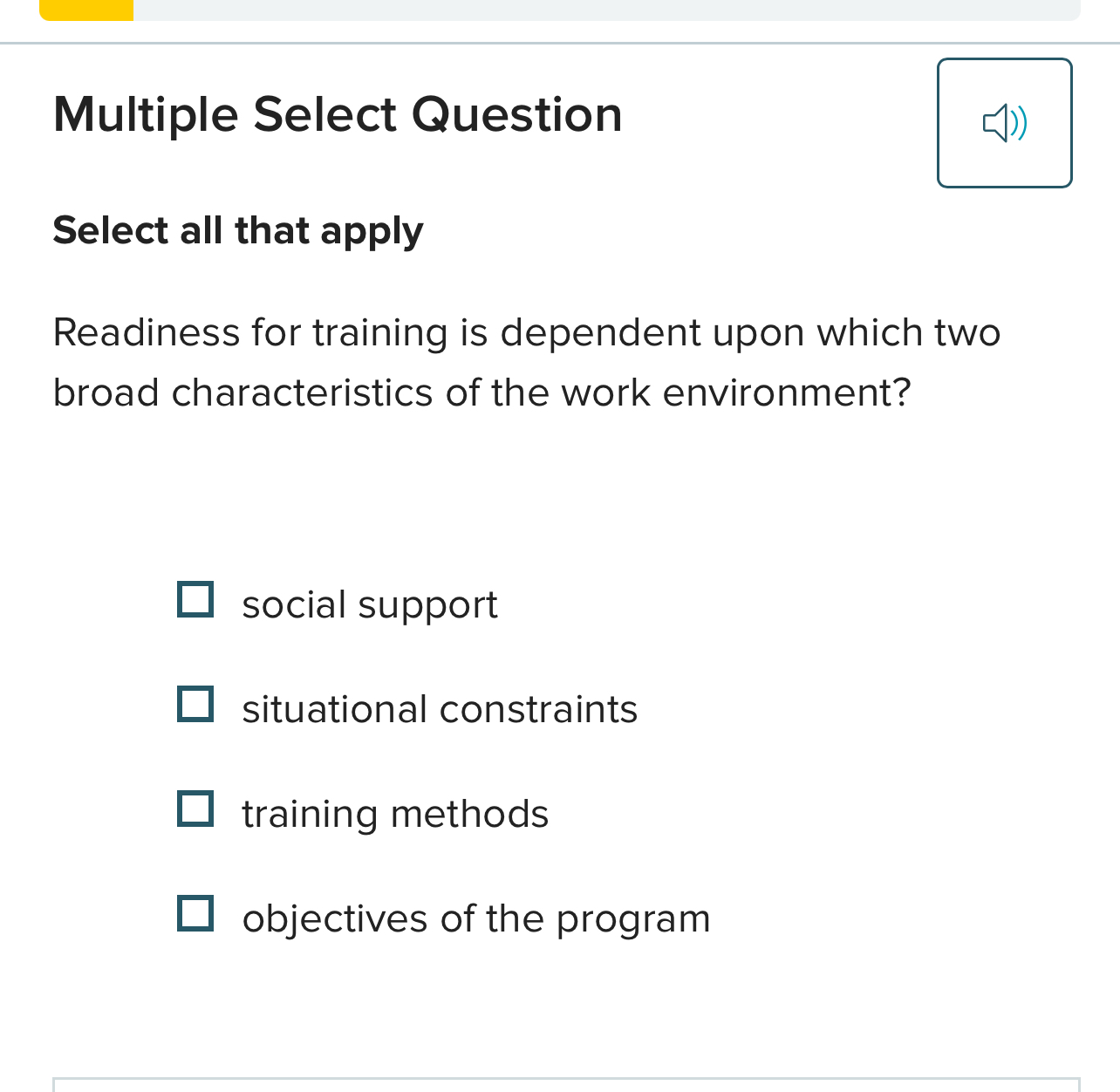  Multiple Select Question Select all that apply Readiness for training is