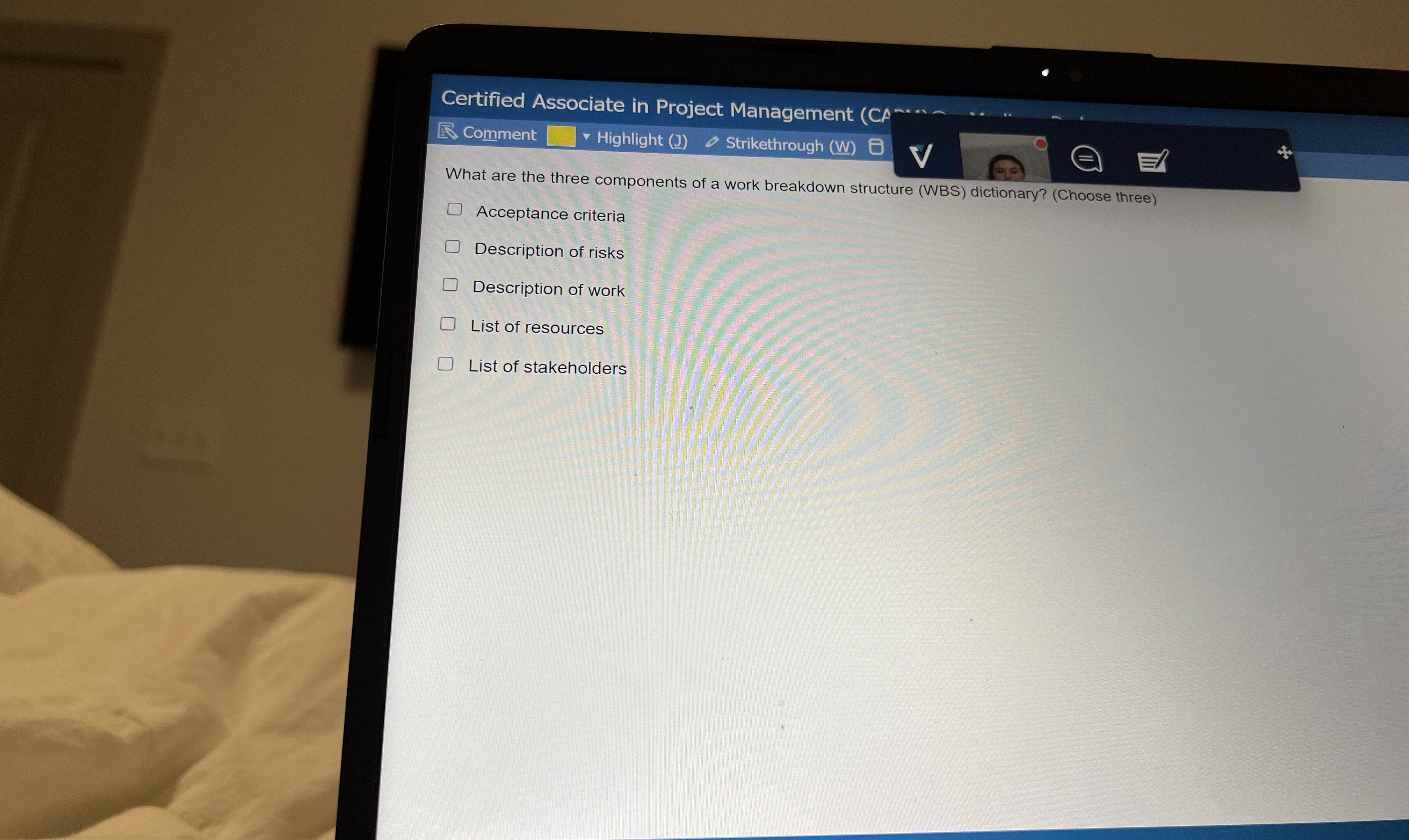  Certified Associate in Project Management Comment Highlight (J) Strikethrough (W) B