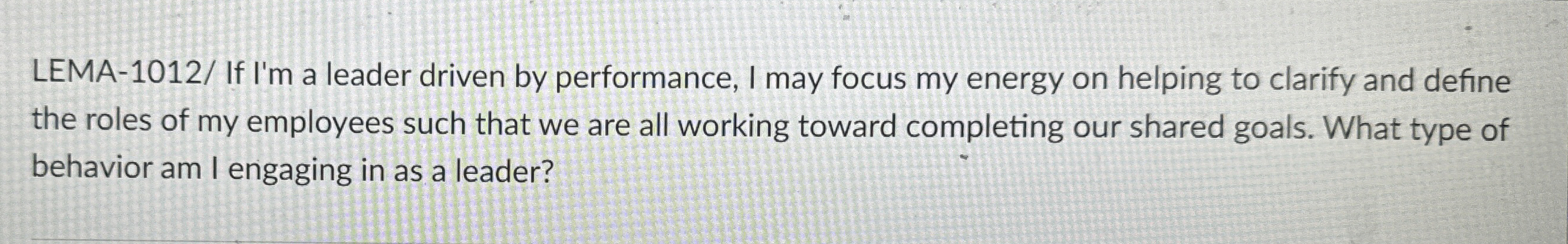  LEMA-1012/ If I'm a leader driven by performance, I may focus