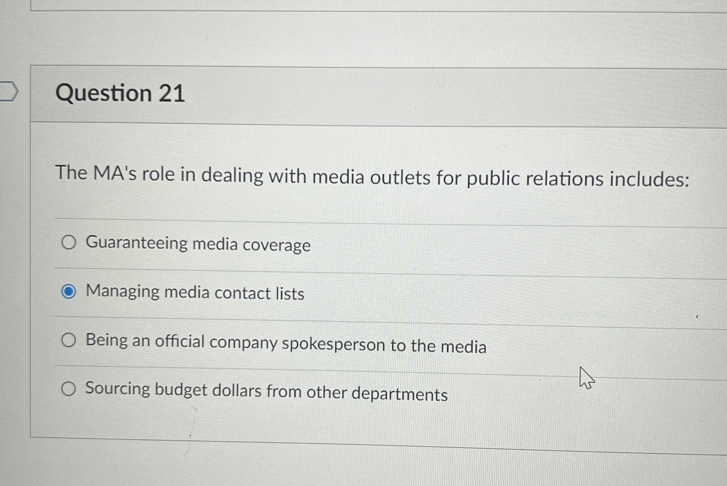  Question 21 The MA's role in dealing with media outlets for