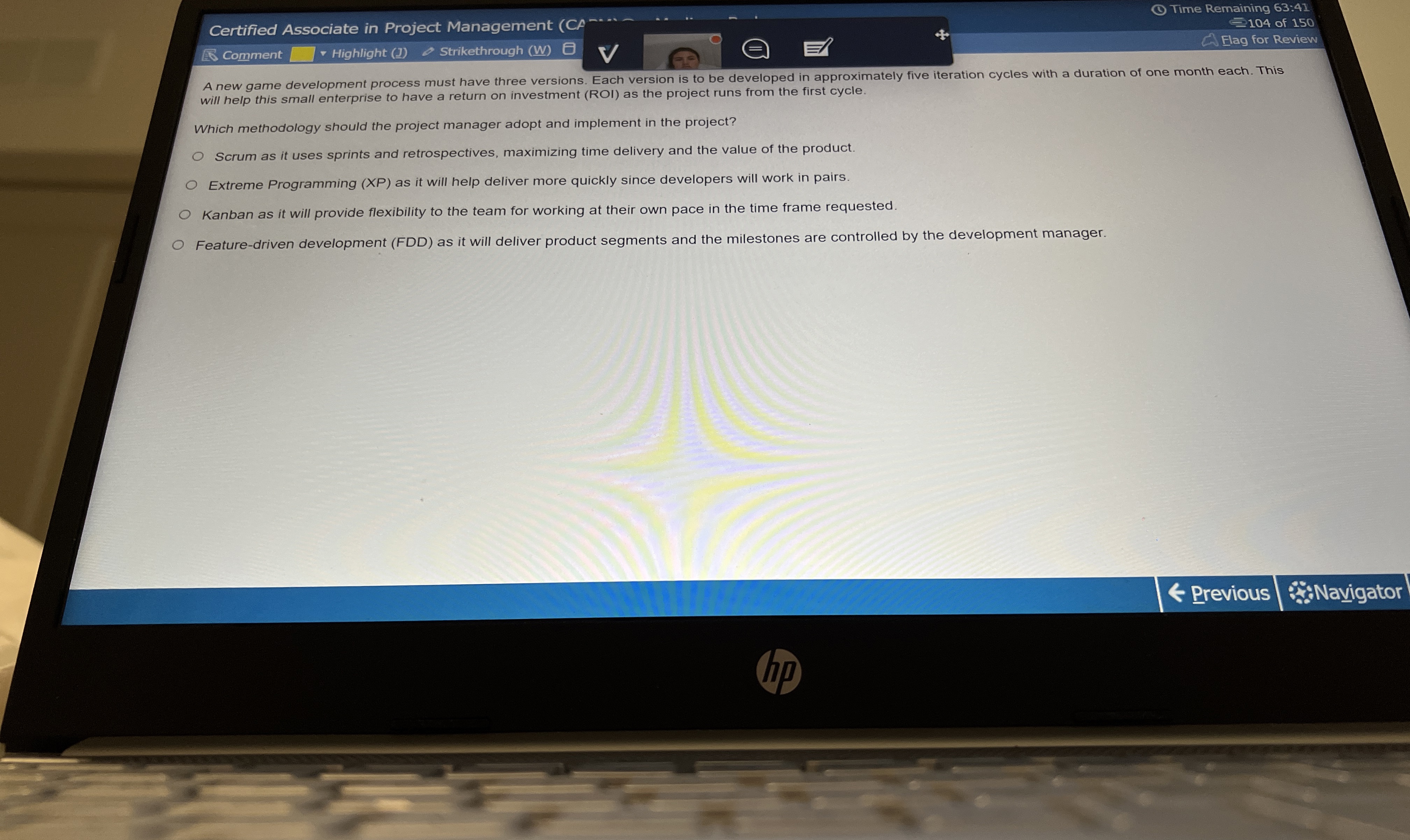  Certified Associate in Project Management Time Remaining 63:41 Comment Highlight (1)