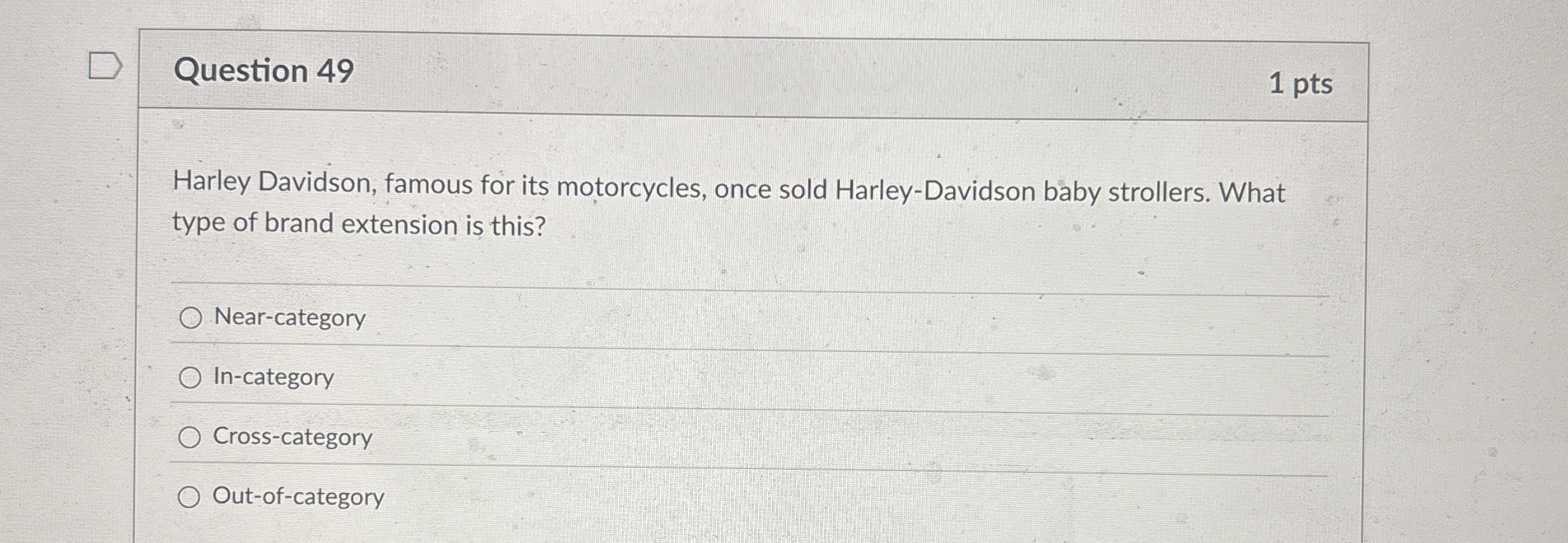  Question 49 1 pts Harley Davidson, famous for its motorcycles, once