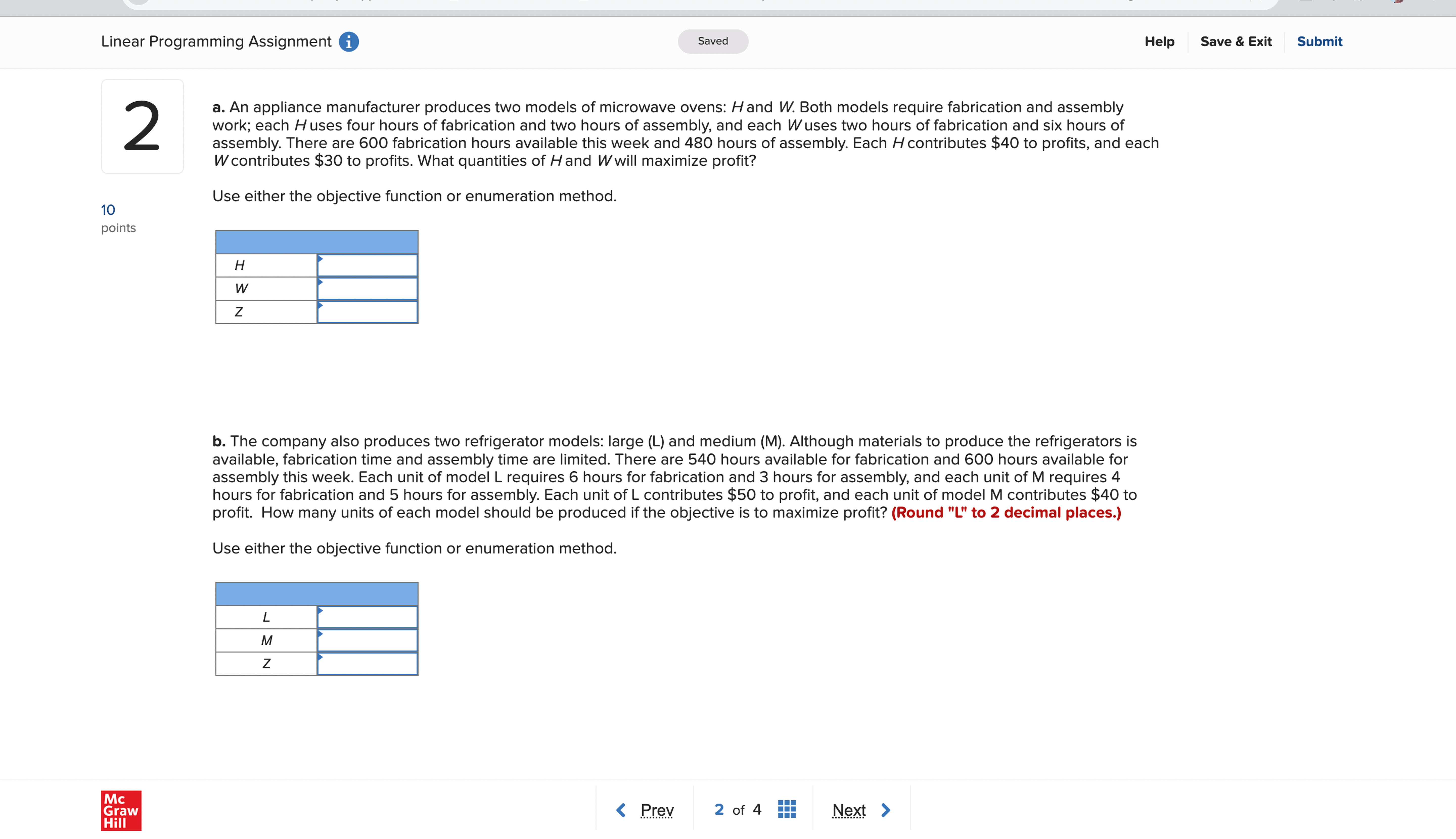 Item2 10 points Item 2 a. An appliance manufacturer produces two
