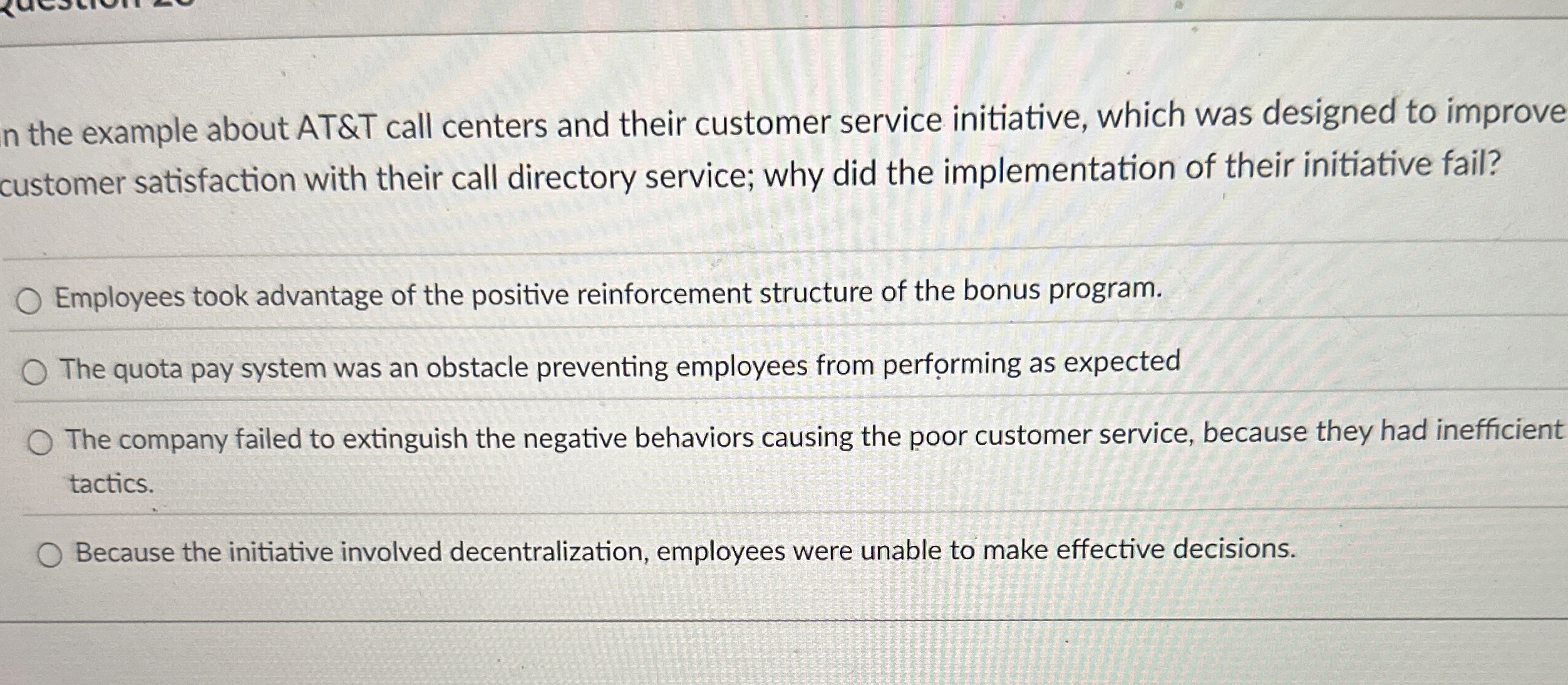  n the example about AT&T call centers and their customer service