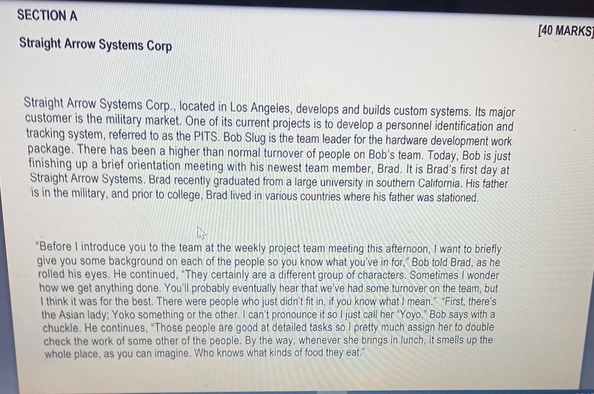  SECTION A Straight Arrow Systems Corp [40 MARKS] Straight Arrow Systems
