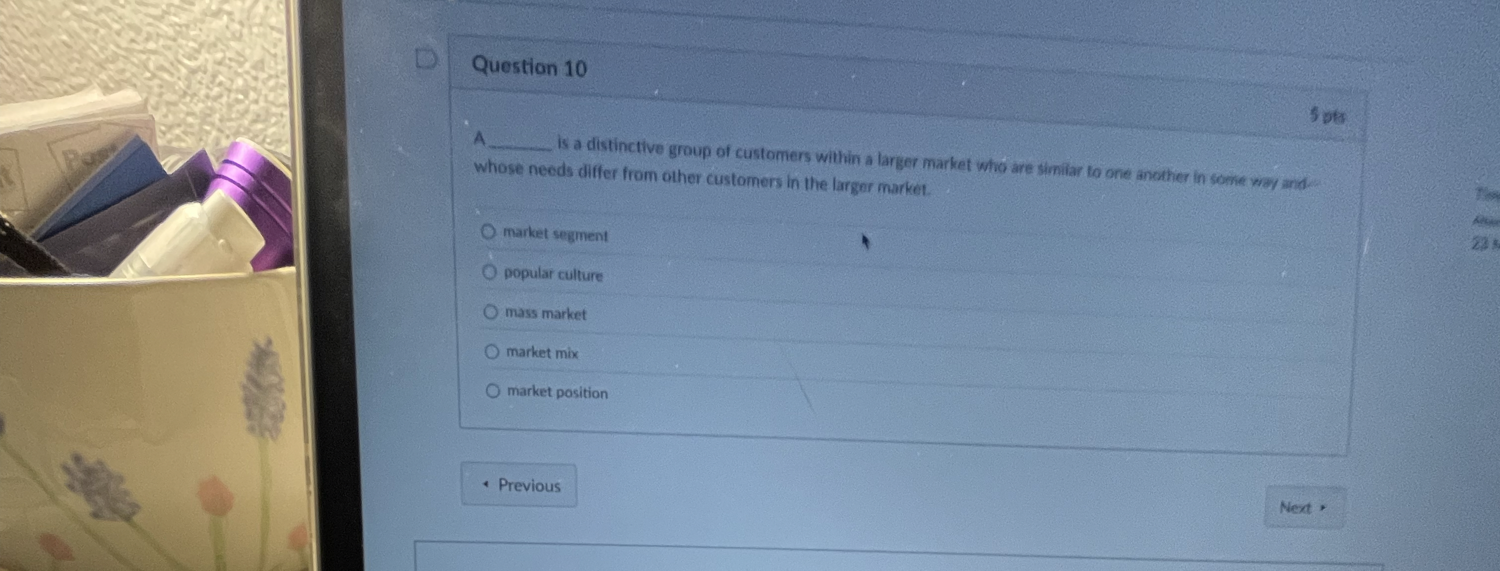  Question 10 506 A s a distinctive group of customers within