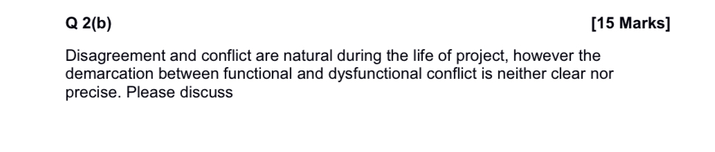  Q 2(b) [15 Marks] Disagreement and conflict are natural during the