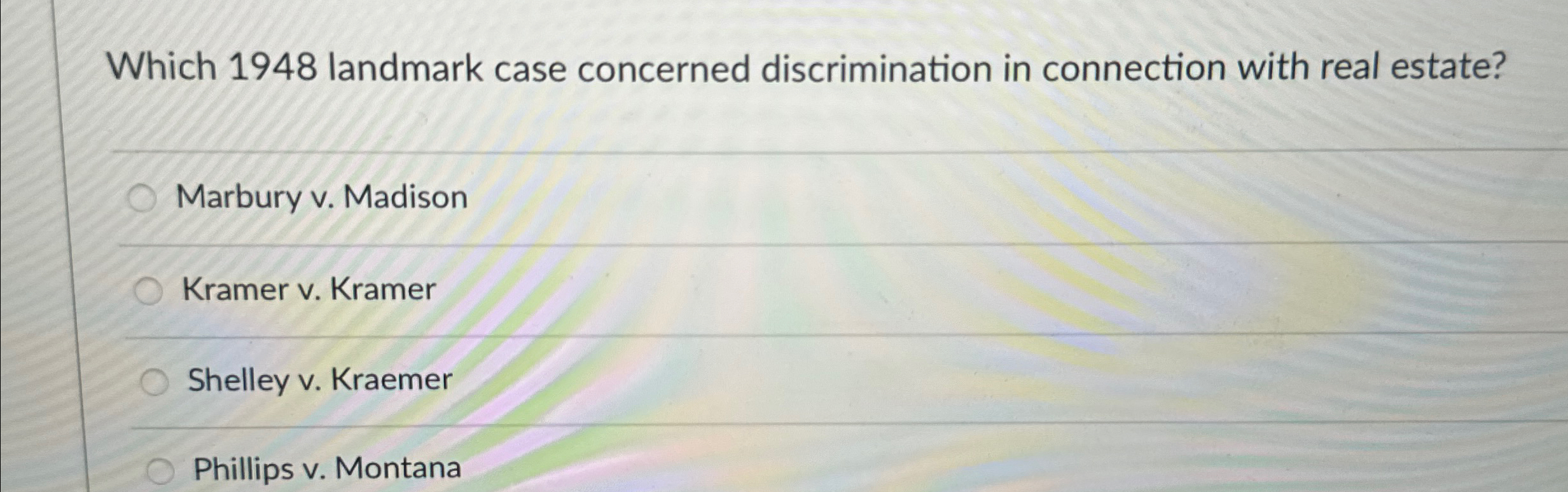  Which 1948 landmark case concerned discrimination in connection with real estate?