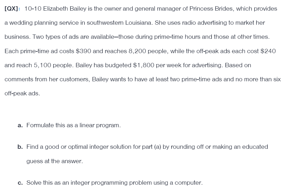  [QX]: 10-10 Elizabeth Bailey is the owner and general manager of