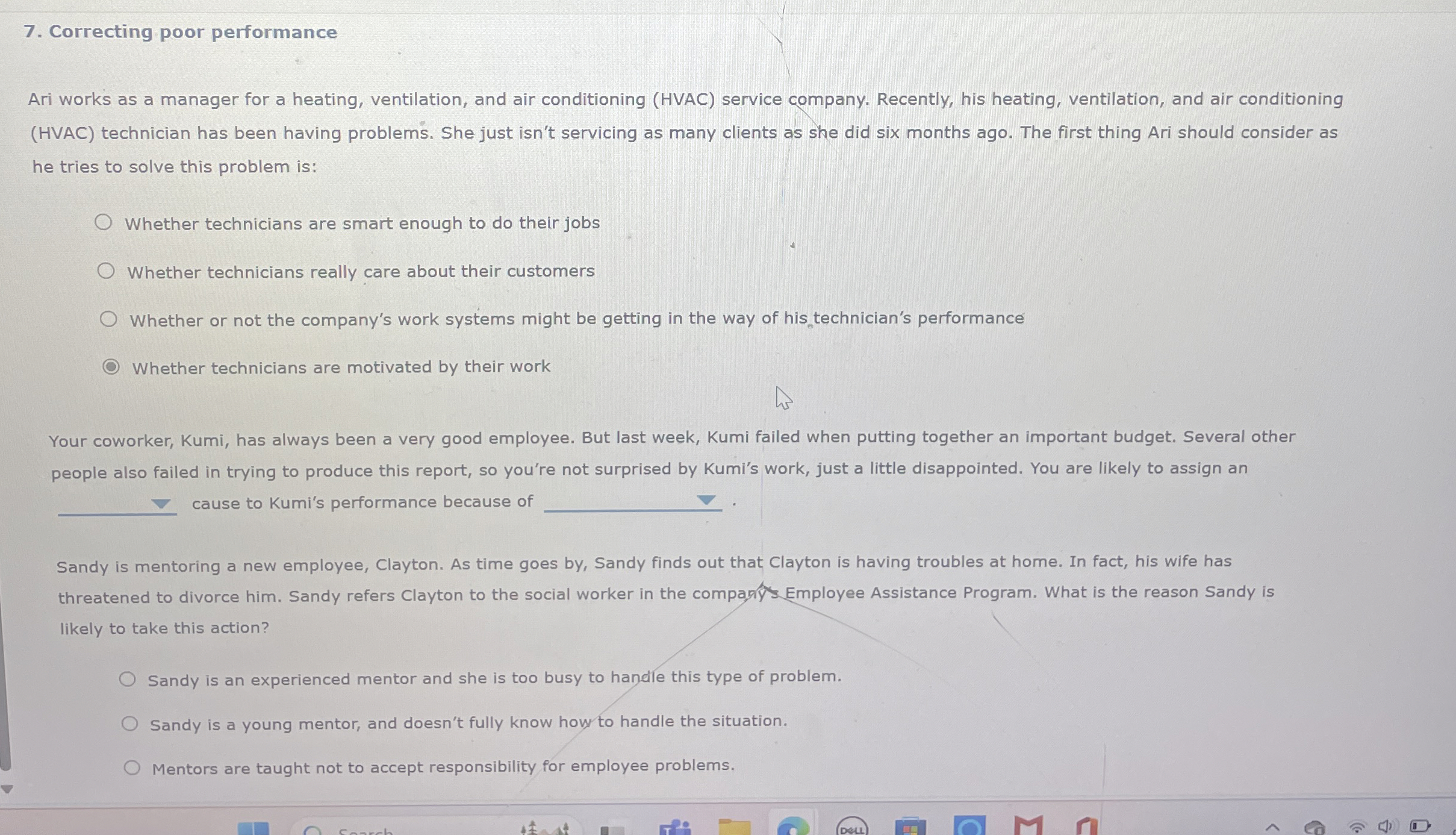  Correcting poor performance Ari works as a manager for a heating,
