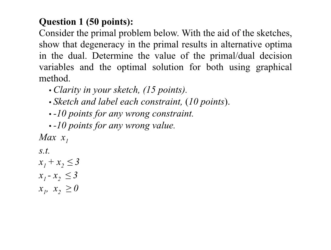  Question 1(50 points): Consider the primal problem below. With the aid