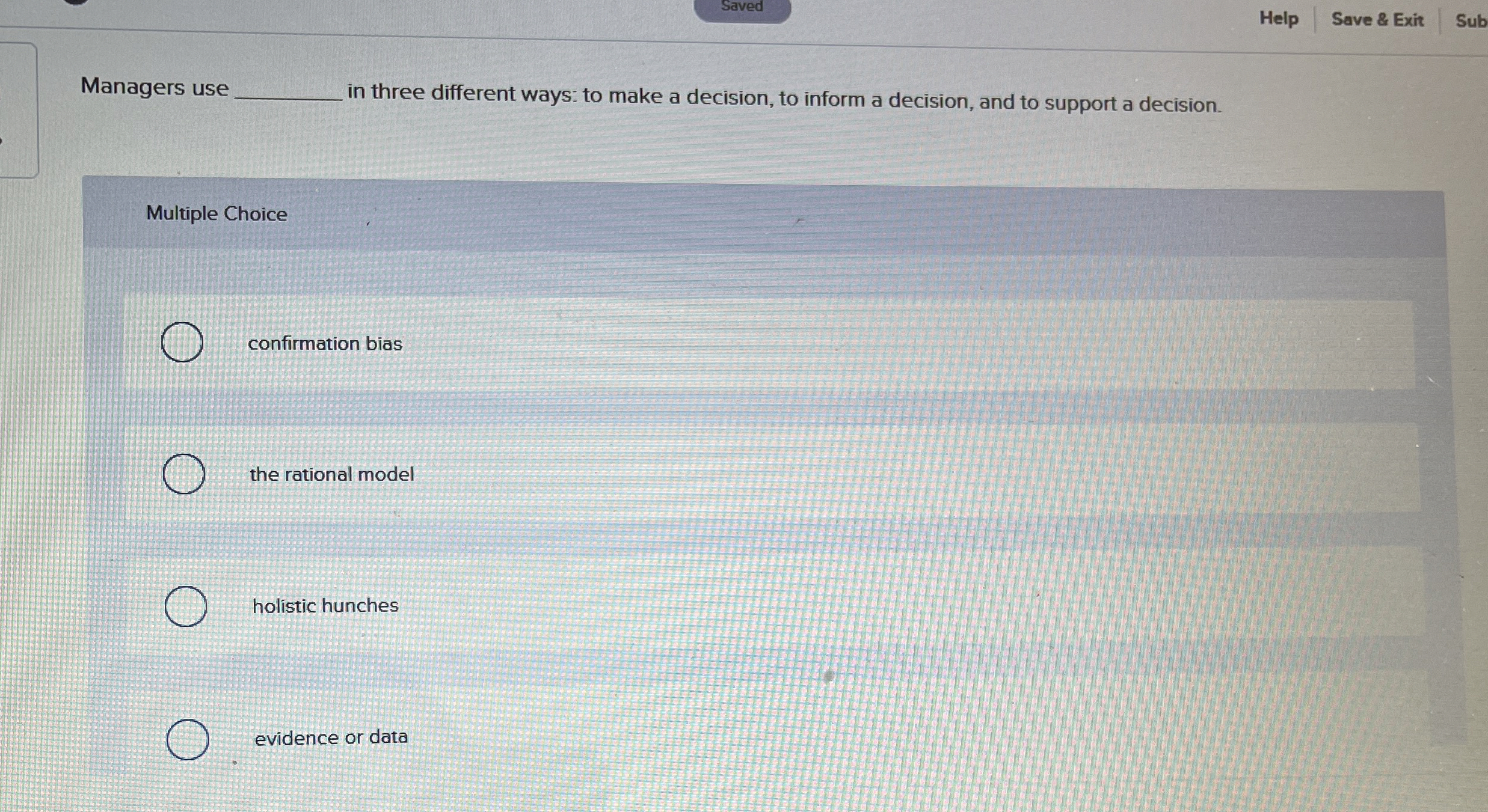  Saved Help Save & Exit Sub Managers use in three different
