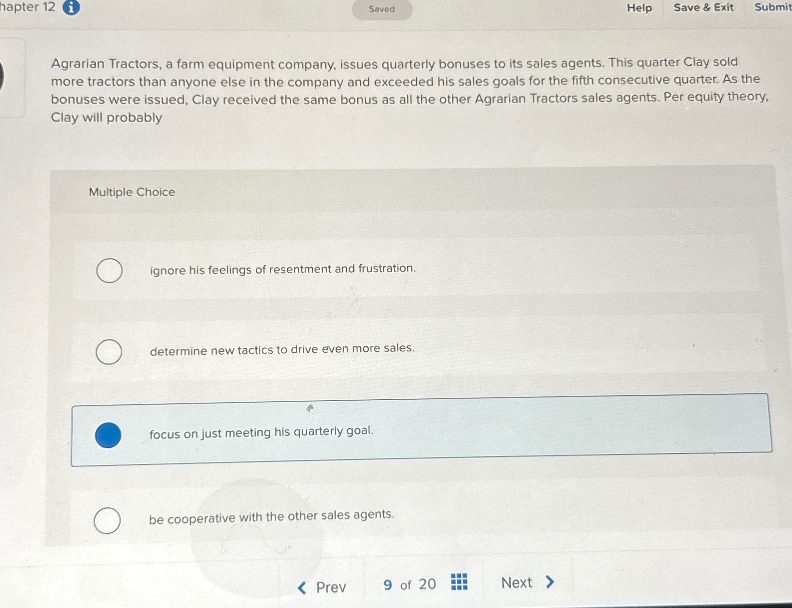  hapter 12 Help Save & Exit Submit Agrarian Tractors, a farm
