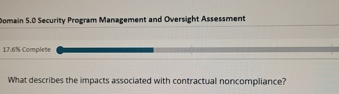  Oomain 5.0 Security Program Management and Oversight Assessment 17.6% Complete What