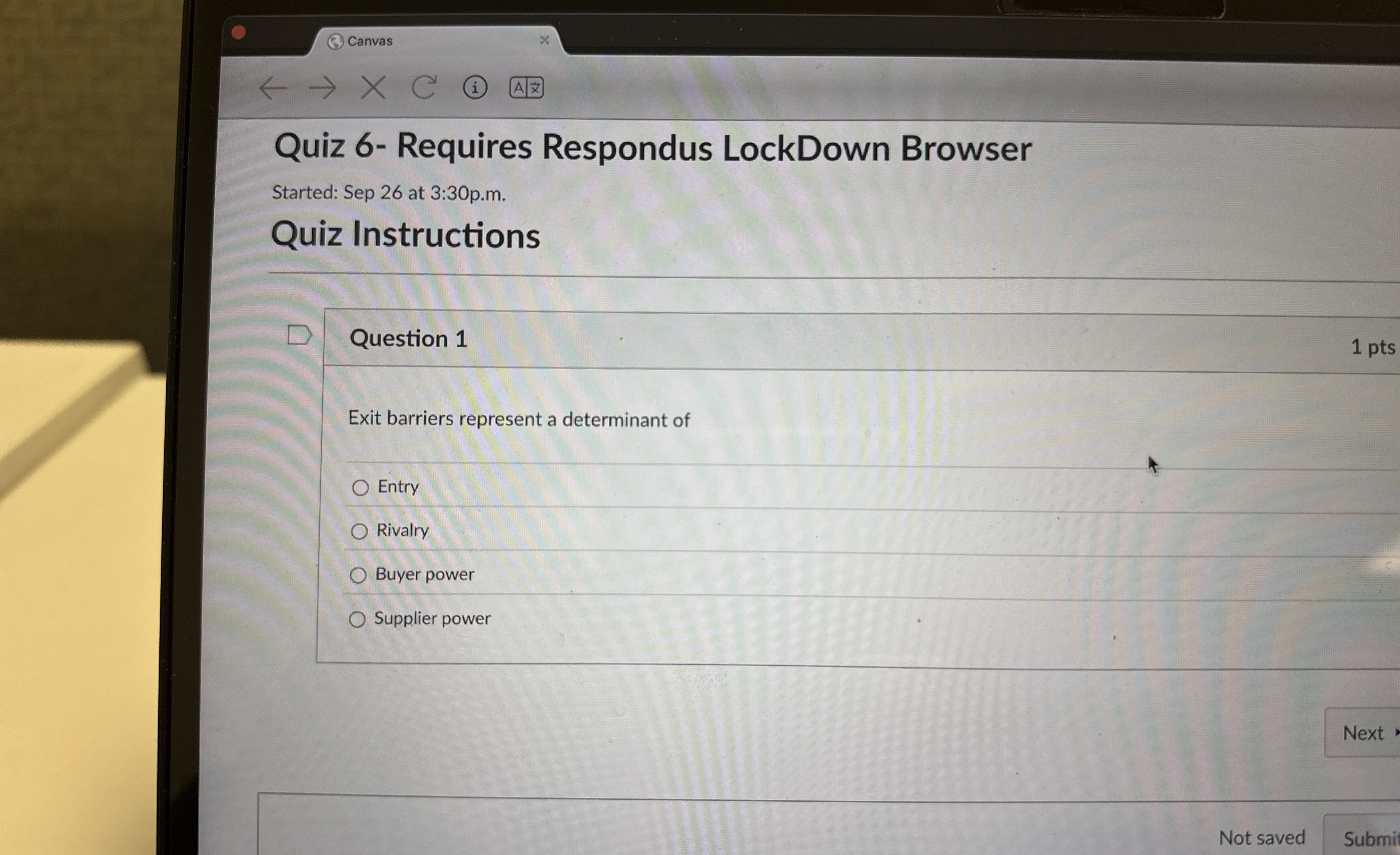  Question 1 Exit barriers represent a determinant of Entry Rivalry Buyer