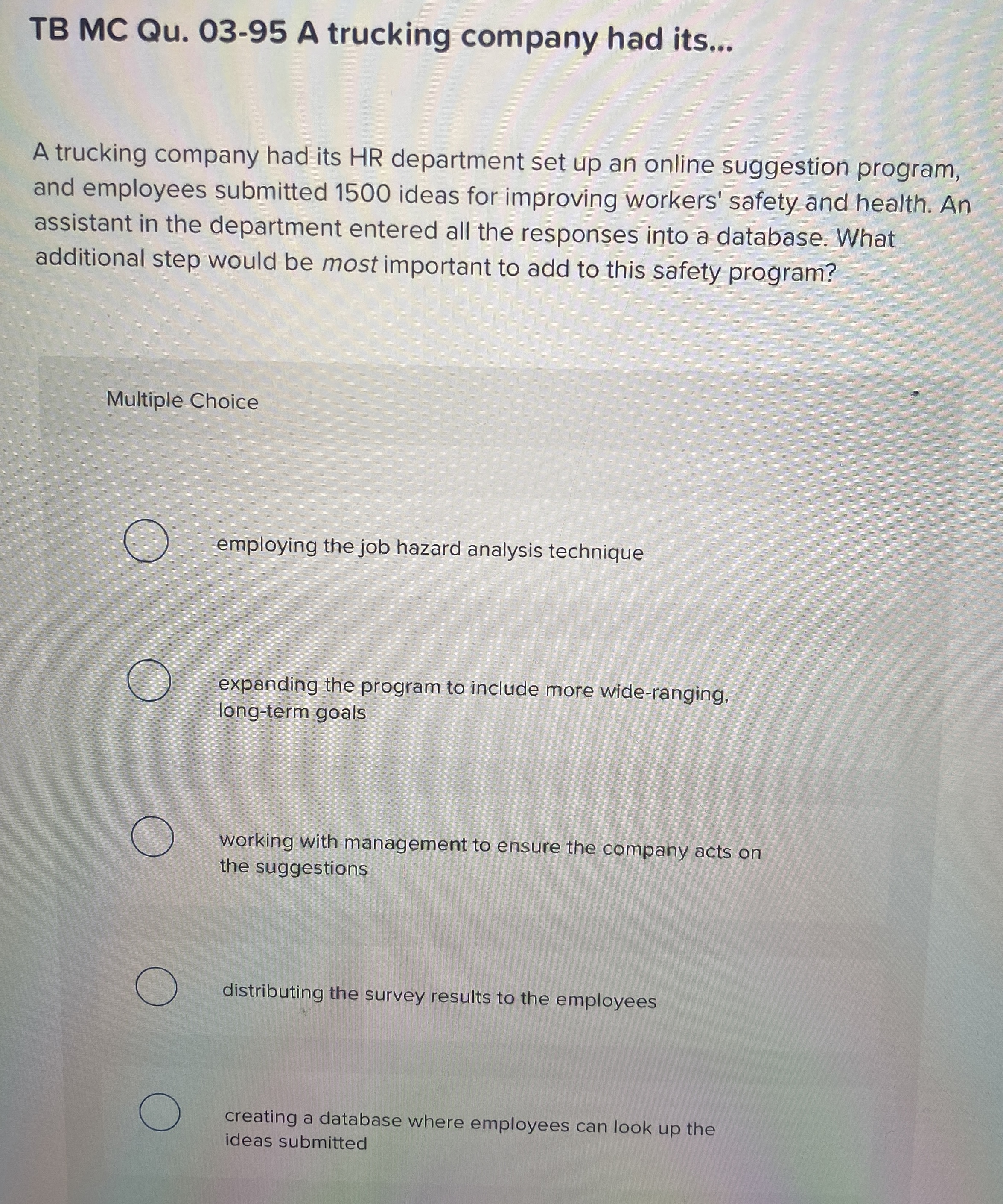  TB MC Qu.03-95 A trucking company had its... A trucking company